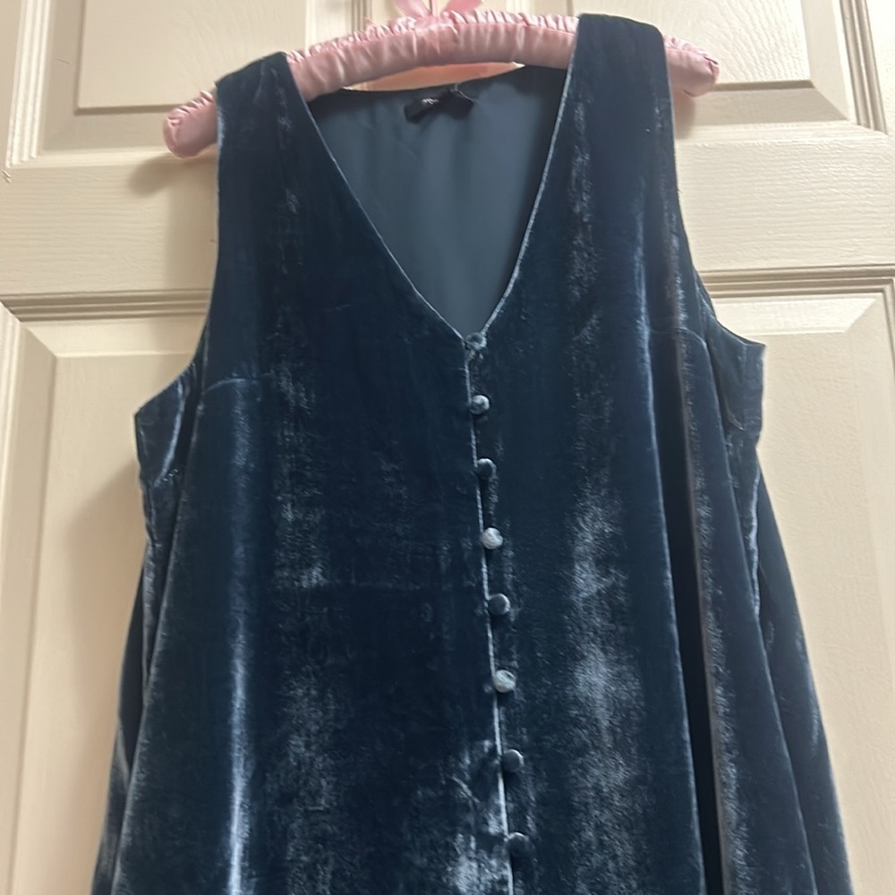 Madewell Sleeveless Midi Dress/Vest with Buttons Velour Teal Size M NWT